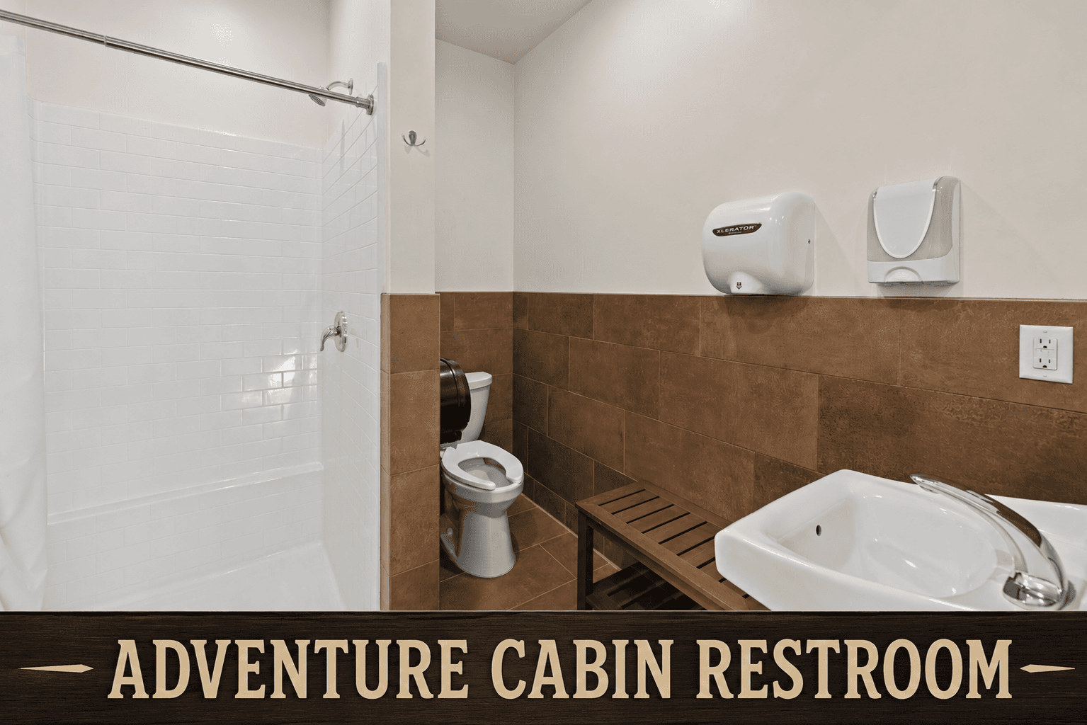 Shower and toilet in cabin restroom