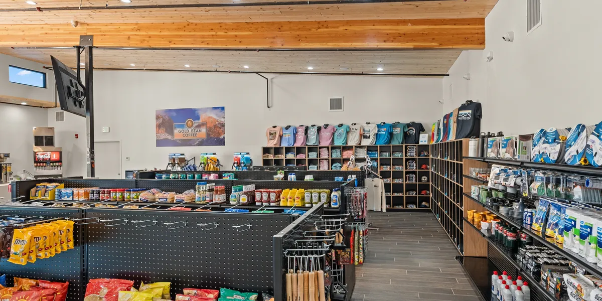Shelves stocked with pet supplies